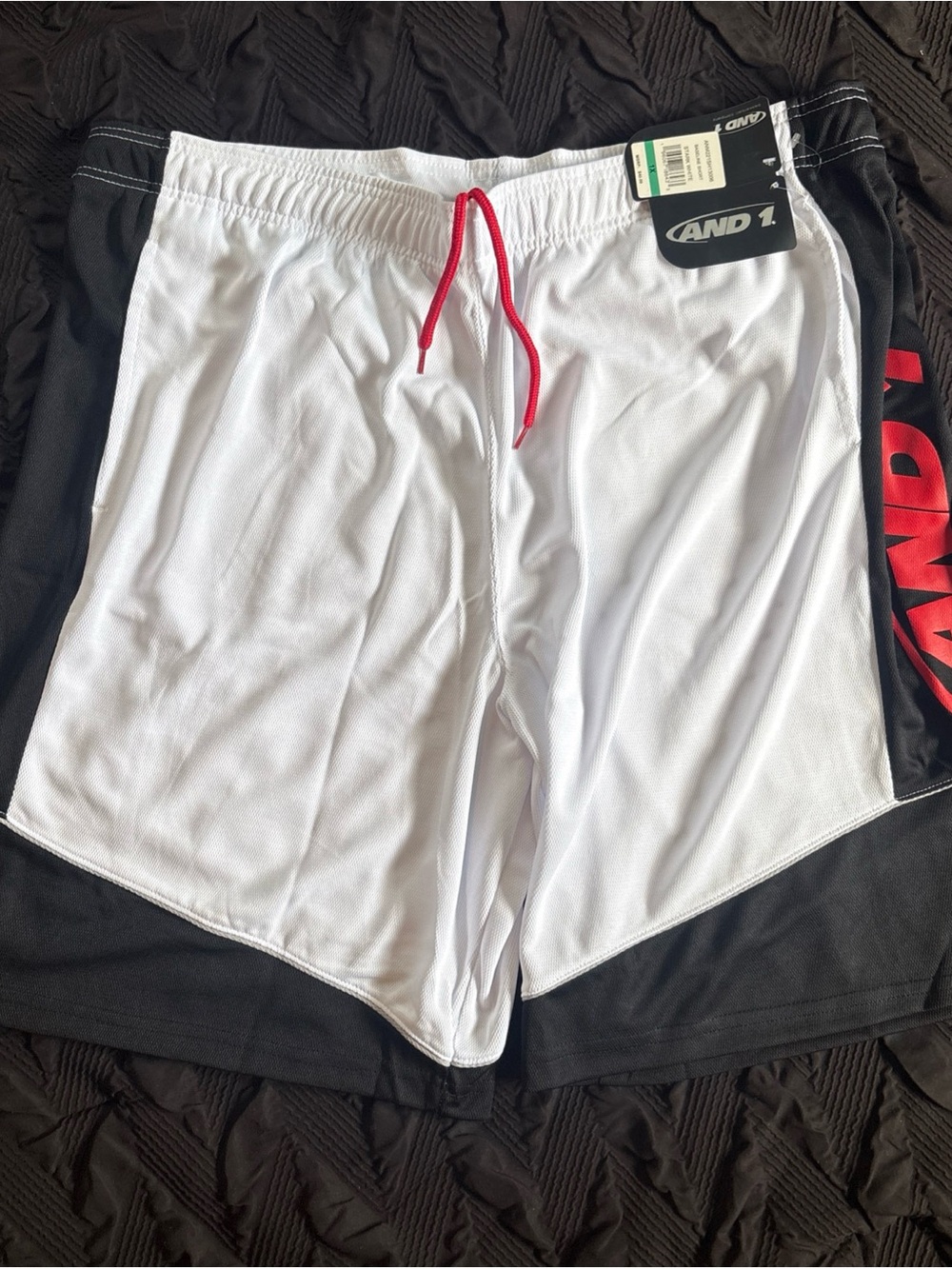And1 Mens Shorts White Black Red 1X Basketball Gym Premium 10" Inseam Fashion